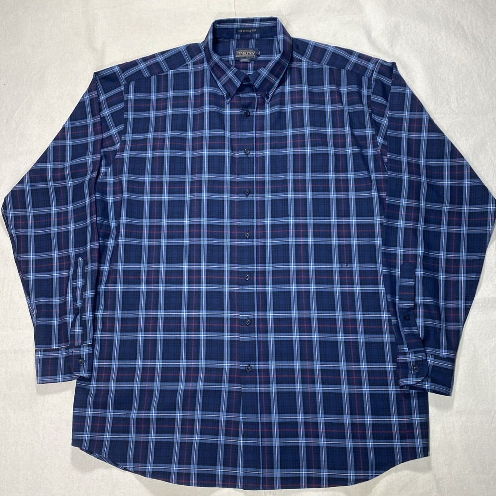 Pendleton Mens Sir Pendleton Plaid Button Down Shirt Long Sleeve XXL TALL